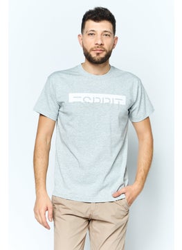 Men Crew Neck Short Sleeves Brand Logo T-Shirt, Grey
