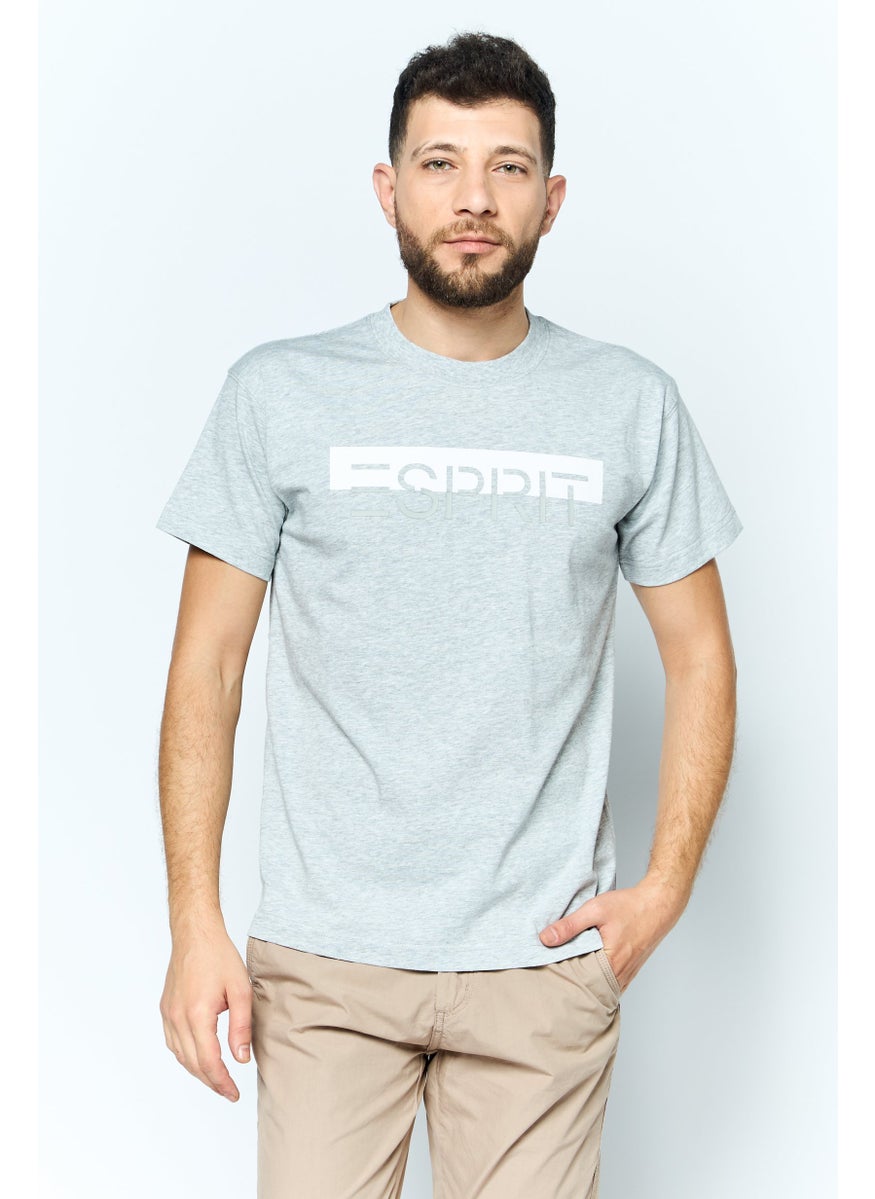 ESPRIT - Men Crew Neck Short Sleeves Brand Logo T-Shirt, Grey - Image 1