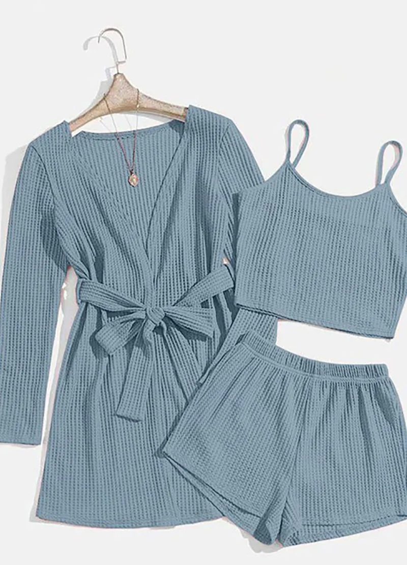 يونيكي Blue Solid robe, Shorts & Top