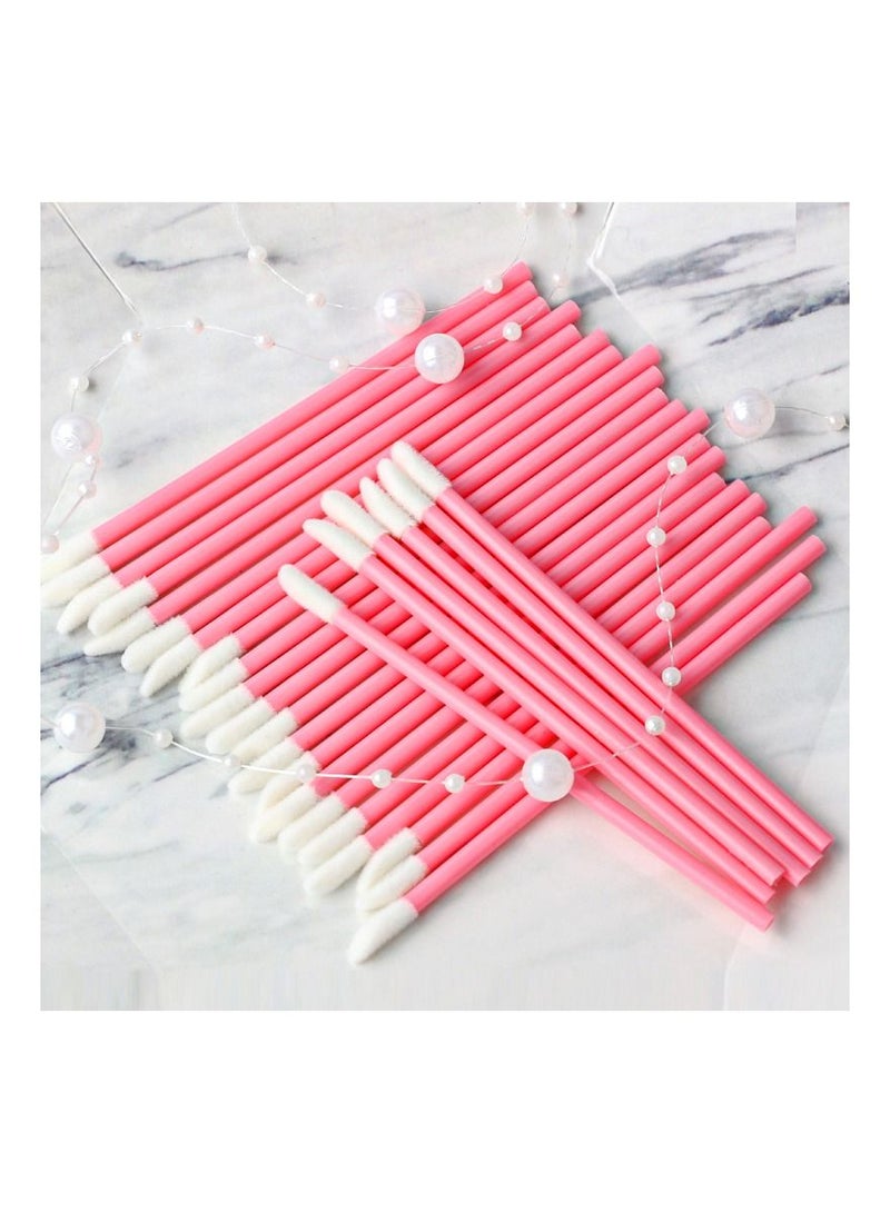 Meetion 50 pcs Disposable Lip Brushes Make Up Brush Lip Gloss Applicators Lipstick Wands Tool Kits Lip gloss Applicators Tester Wands (Pink) - Image 1