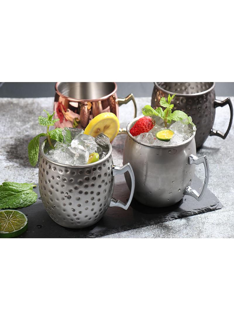 1-Pieces Moscow Mule Cup Stainless Steel Copper Hammered Cups Ice Drinking Cup Silver-C 700ml  - Image 4