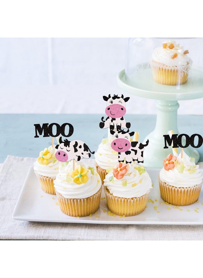 Confetti - Confetti Cow-Themed Cupcake Toppers - Pack of 24 in 4 Unique Designs - Premium Glitter Card Sheet - Handcrafted Farm Animal Motifs - Perfect for Baby Showers, Kids' Birthdays, and More - Image 1