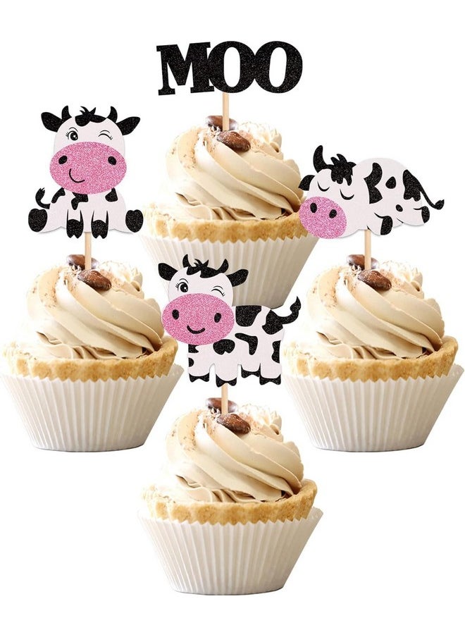 Confetti - Confetti Cow-Themed Cupcake Toppers - Pack of 24 in 4 Unique Designs - Premium Glitter Card Sheet - Handcrafted Farm Animal Motifs - Perfect for Baby Showers, Kids' Birthdays, and More - Image 1