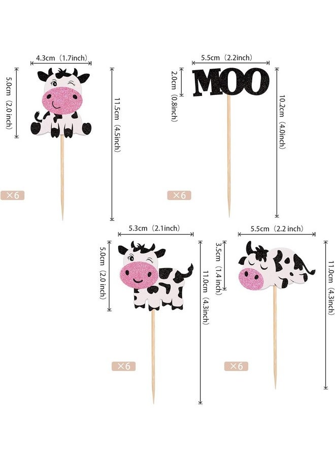 Confetti - Confetti Cow-Themed Cupcake Toppers - Pack of 24 in 4 Unique Designs - Premium Glitter Card Sheet - Handcrafted Farm Animal Motifs - Perfect for Baby Showers, Kids' Birthdays, and More - Image 1