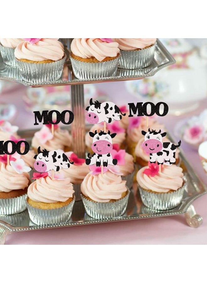 Confetti - Confetti Cow-Themed Cupcake Toppers - Pack of 24 in 4 Unique Designs - Premium Glitter Card Sheet - Handcrafted Farm Animal Motifs - Perfect for Baby Showers, Kids' Birthdays, and More - Image 1