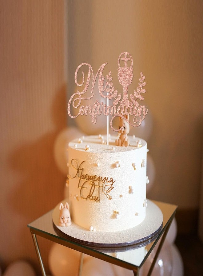 PYBHILK Rose Gold Glitter Mi Confirmacion Cake Topper, Mi Bautizo/God Bless This Child/Blessing On Your Confirmation, Baptism Baby Shower Party Decorations Supplies - Image 4