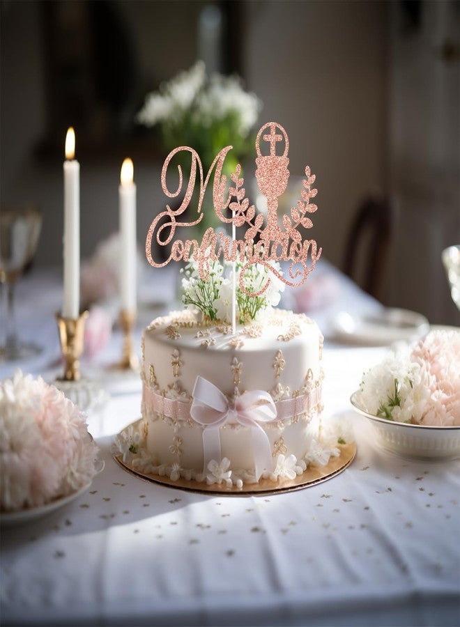 PYBHILK Rose Gold Glitter Mi Confirmacion Cake Topper, Mi Bautizo/God Bless This Child/Blessing On Your Confirmation, Baptism Baby Shower Party Decorations Supplies - Image 5