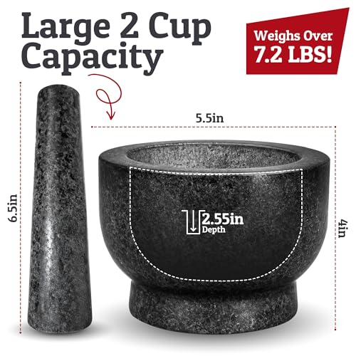Priority Chef PriorityChef Large Mortar and Pestle Set, 2 Cups, 100% Natural Granite Mortar and Pestle Stone Grinder Bowl, Molcajete Bowl, Avocado Masher Guacamole Bowls, Black - Image 3