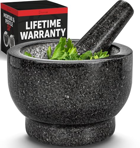 Priority Chef PriorityChef Large Mortar and Pestle Set, 2 Cups, 100% Natural Granite Mortar and Pestle Stone Grinder Bowl, Molcajete Bowl, Avocado Masher Guacamole Bowls, Black - Image 1