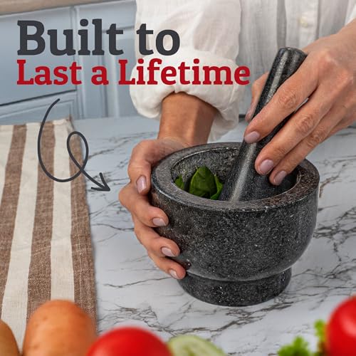 Priority Chef PriorityChef Large Mortar and Pestle Set, 2 Cups, 100% Natural Granite Mortar and Pestle Stone Grinder Bowl, Molcajete Bowl, Avocado Masher Guacamole Bowls, Black - Image 2