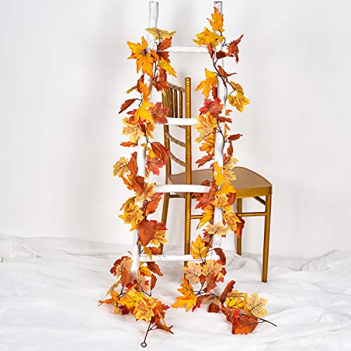 DearHouse 2 Pack Fall Garland Maple Leaf, 5.9Ft/Piece Hanging Vine Garland Artificial Autumn Foliage Garland Thanksgiving Decor for Home Wedding Fireplace Party Christmas (Yellow) - Image 5