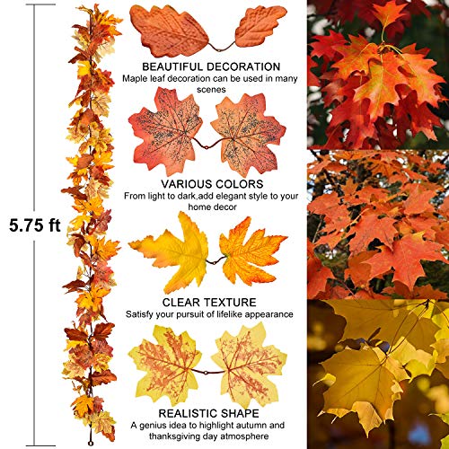 DearHouse 2 Pack Fall Garland Maple Leaf, 5.9Ft/Piece Hanging Vine Garland Artificial Autumn Foliage Garland Thanksgiving Decor for Home Wedding Fireplace Party Christmas (Yellow) - Image 2