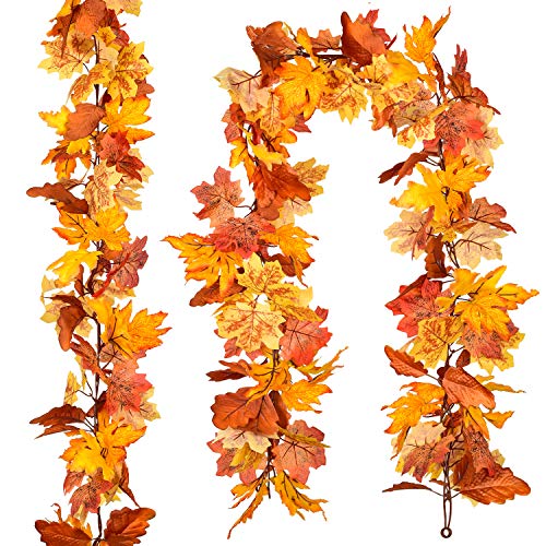 DearHouse 2 Pack Fall Garland Maple Leaf, 5.9Ft/Piece Hanging Vine Garland Artificial Autumn Foliage Garland Thanksgiving Decor for Home Wedding Fireplace Party Christmas (Yellow) - Image 1