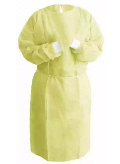Max Care Isolation Gown 23g, 10 Pack with Knit Cuff, Universal Size, Yellow  - Image 1