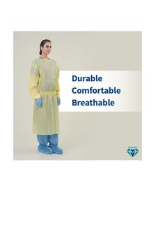 Max Care Isolation Gown 23g, 10 Pack with Knit Cuff, Universal Size, Yellow  - Image 2