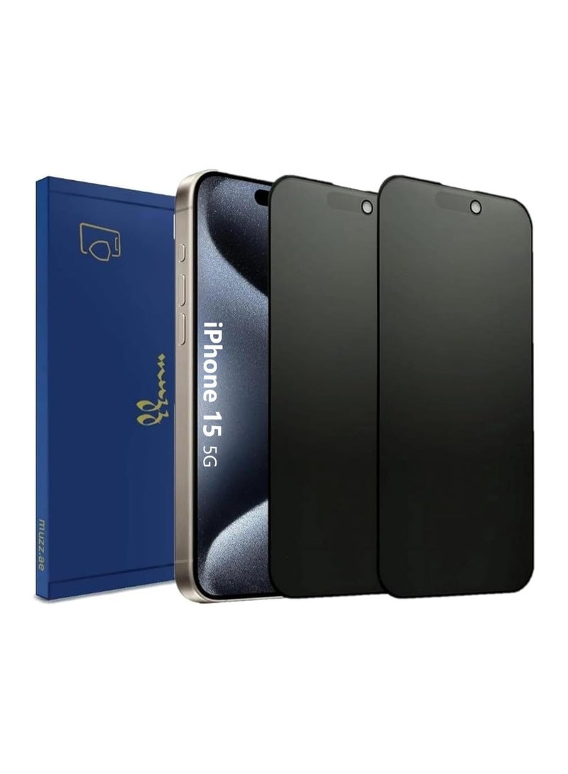 Muzz IPhone 15 Matte Privacy Ceramic Screen Protector Film 2pcs Matte Anti-Spy Full Adhesive Flexible Not Glass Anti-Spy Full Adhesive Flexible Film (iPhone 15) - Image 1