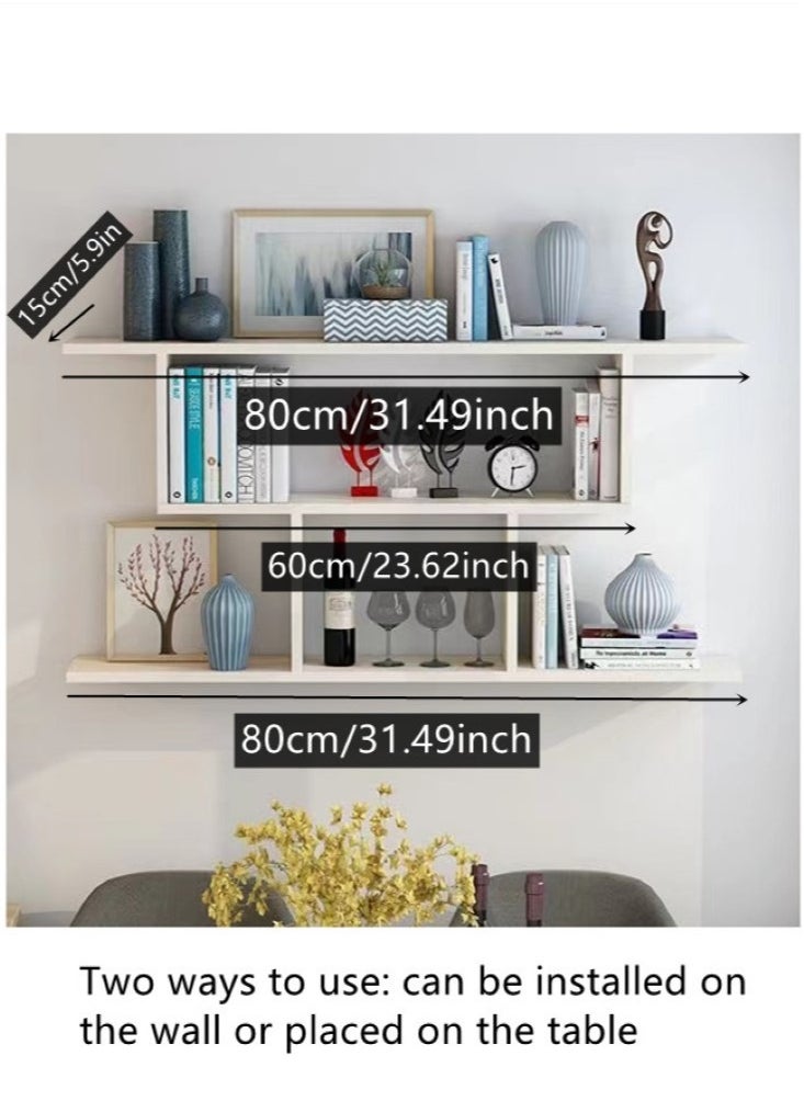 Kutis - 3-Tier Desktop Bookcase Wall-Mounted Display Shelf Storage Rack White 80x15 Centimeter - Image 1
