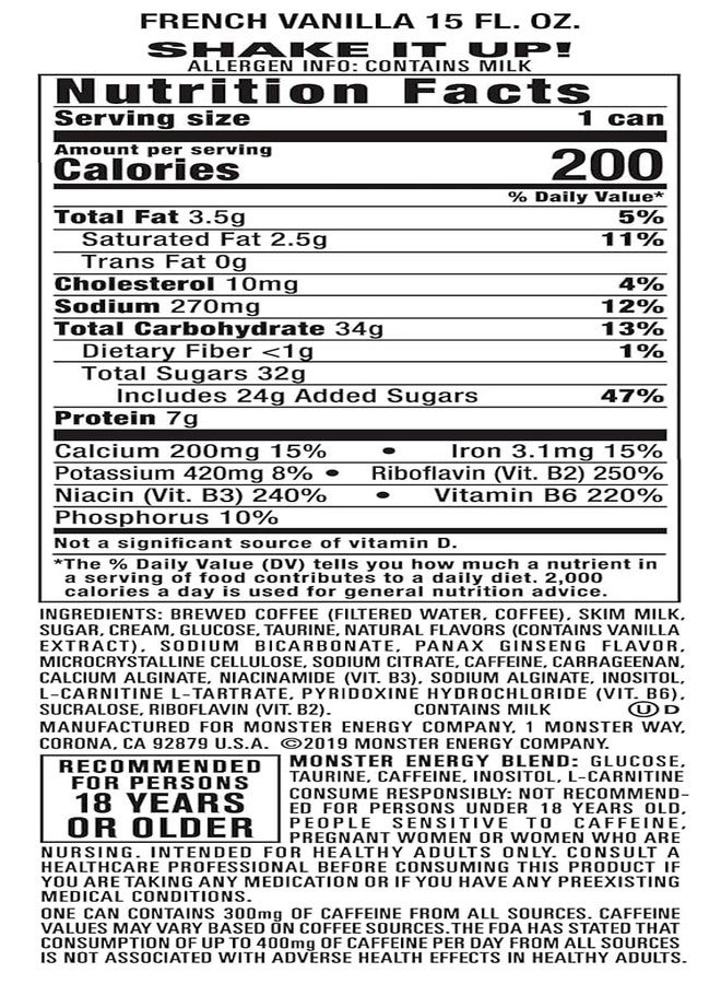 Monster Energy Java 300 Triple Shot French Vanilla (Pack Of 3) 443ml Can By COUGAR | High Caffeine Energy Coffee Drink | Smooth Coffee with French Vanilla Flavor | Ready to Drink Energy Beverage | Boost Focus & Energy - (Imported-USA) - Image 2