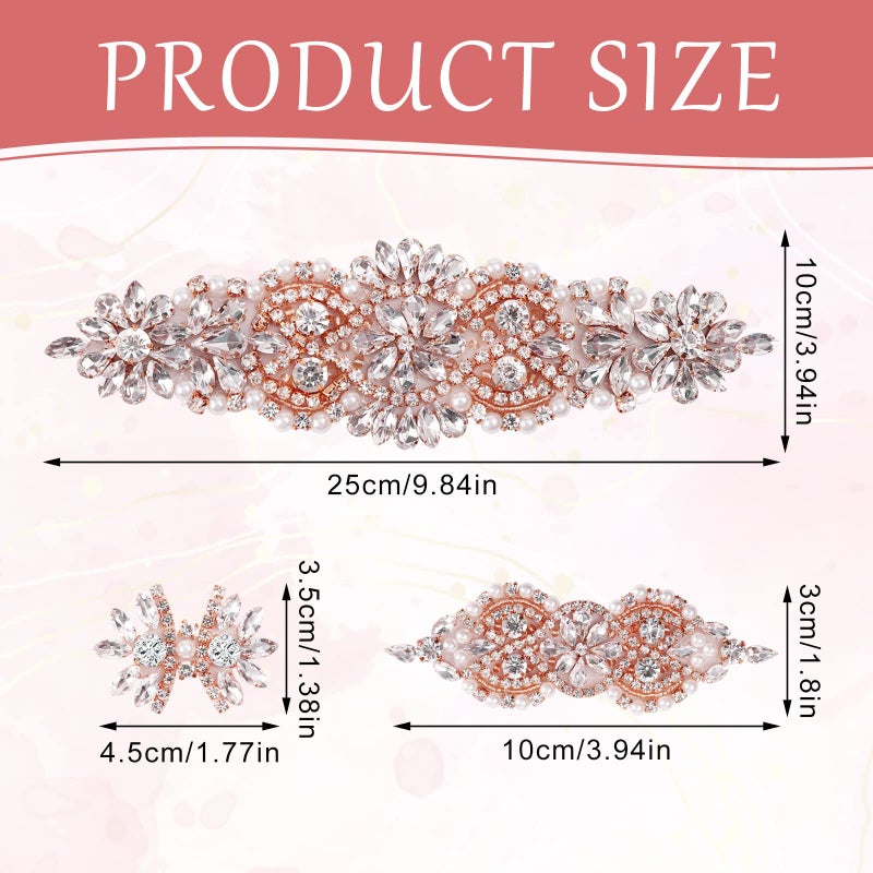 BINBE 9 Pack Rhinestone Applique Crystal Wedding Applique Iron on Patch Applique DIY Sewing Appliques for Bridal Wedding Dress Clothes Shoes Decoration Handmade Wedding Accessories(Rose Gold) - Image 2