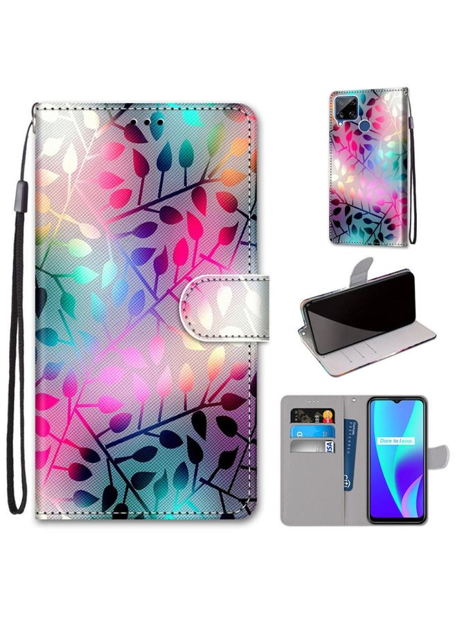 HuHa Case Cover For Realme C15 / C12 / C25 / 7i Global / Narzo 20 / 30A Coloured Drawing Cross Texture Horizontal Flip PU Leather Case with Holder & Card Slots & Wallet & Lanyard Translucent Glass
