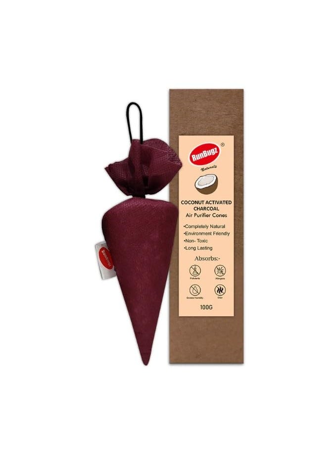 RUNBUGZ RunBugz Activated Carbon Air Purifier Cone to remove Odor and Moisture from Car Bathroom and Kitchen 100 Grams Coconut Activated Charcoal Classic Maroon Pack of 3  - Image 2