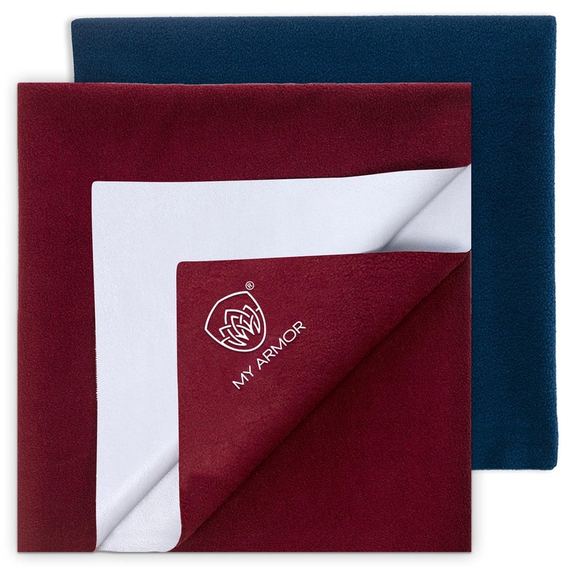 MY ARMOR Baby Dry Sheet for New Born Baby, Anti-Piling Waterproof Mattress Protector for Bed (Quick Drying/Extra Absorbent Dry Sheet for Bed) - Pack of 2 (Large (100cm x 140cm), Maroon & Royal Blue) - Image 1
