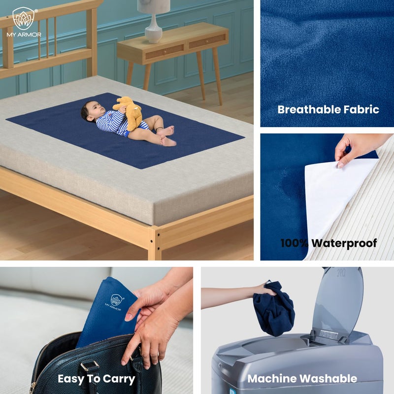 MY ARMOR Baby Dry Sheet for New Born Baby, Anti-Piling Waterproof Mattress Protector for Bed (Quick Drying/Extra Absorbent Dry Sheet for Bed) - Pack of 2 (Large (100cm x 140cm), Maroon & Royal Blue) - Image 2