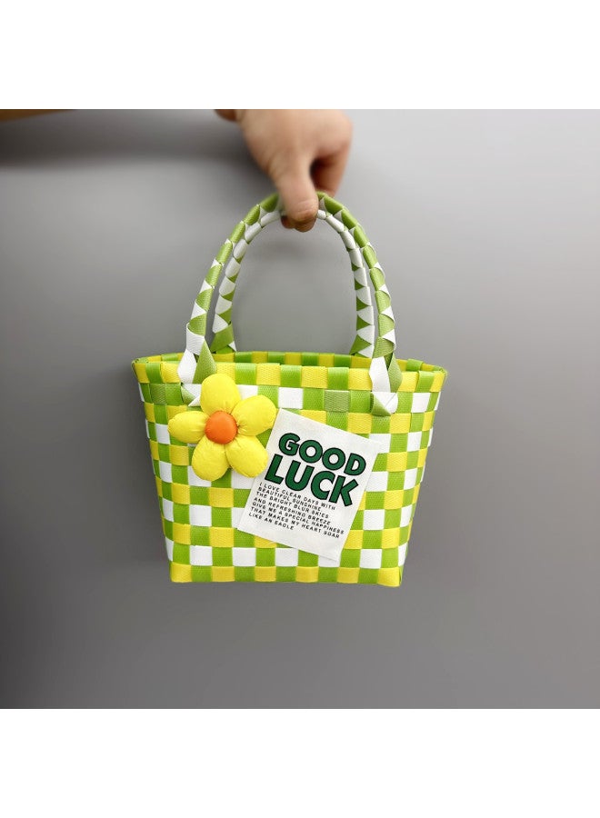 Bag Woven Bag Handbag Hand Collar Bag Beach Bag Vegetable Basket Woven Bag Women's Tote Bag Hand Gift Basket-Color:Strawberry Bear Accessories-Dimensions:20*9.5*15 - Image 2