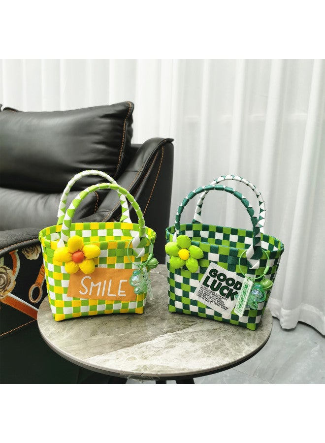 Bag Woven Bag Handbag Hand Collar Bag Beach Bag Vegetable Basket Woven Bag Women's Tote Bag Hand Gift Basket-Color:Strawberry Bear Accessories-Dimensions:20*9.5*15 - Image 4