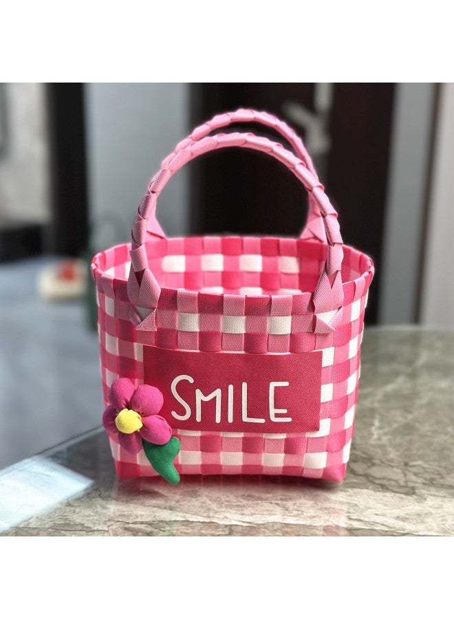 Bag Woven Bag Handbag Hand Collar Bag Beach Bag Vegetable Basket Woven Bag Women's Tote Bag Hand Gift Basket-Color:Strawberry Bear Accessories-Dimensions:20*9.5*15 - Image 3