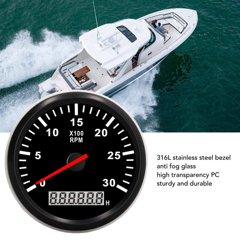 Marine Tachometer 85mm IP67 Waterproof LCD Hour Counter Red Backlight For Boats - Image 3