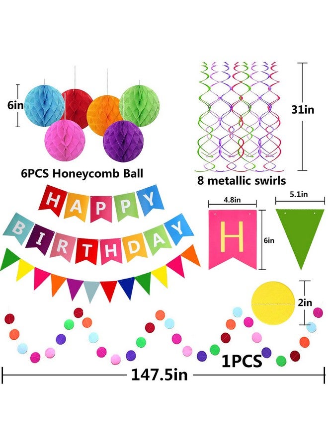 Fecedy Happy Birthday Banner with Colorful Paper Flag Bunting Paper Circle Confetti Garland Swirl Streamers Honeycomb Ball for Birthday Party - Image 5