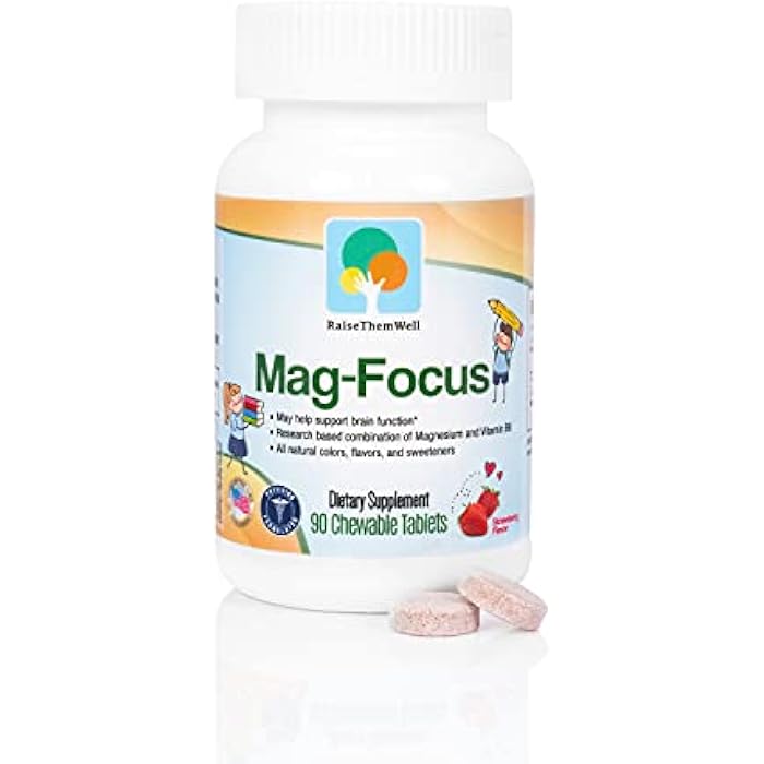 Raise Them Well Magnesium Focus Supplement for Kids | Natural Strawberry Flavored | 90 Chewable Tablets - Image 1