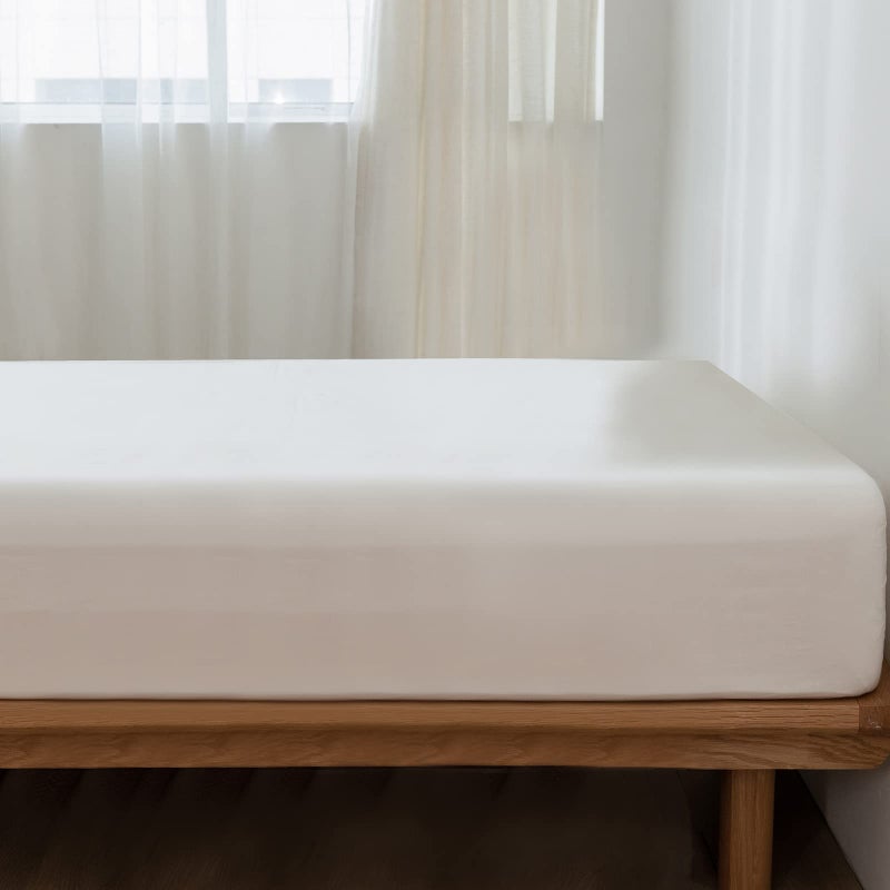 MooMee Fitted Bottom Sheet Only 100% Washed Cotton Linen Like Textured Breathable Durable Soft Comfy Deep Pocket Fits Mattress up to 17"" (Off White  Twin) - Image 2
