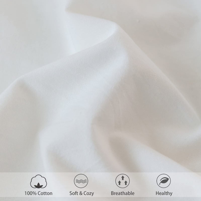 MooMee Fitted Bottom Sheet Only 100% Washed Cotton Linen Like Textured Breathable Durable Soft Comfy Deep Pocket Fits Mattress up to 17"" (Off White  Twin) - Image 5