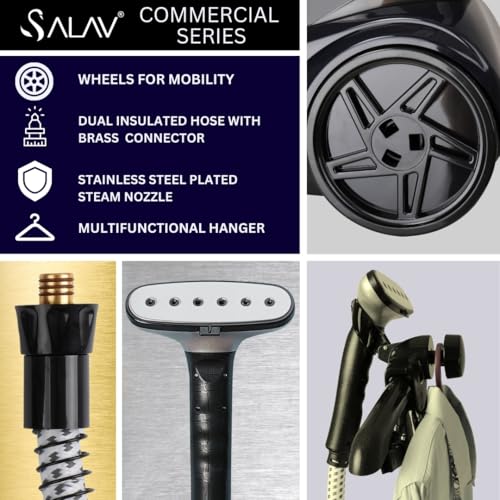 SALAV Commercial-Grade Standing Garment Steamer for Clothes with Auto-Off Safety 1800W Powerful Steam X-Large 3L Water Tank, 90-Min Continuous Use, Pedal-Control System, Beeps when Out of Water, Navy - Image 5