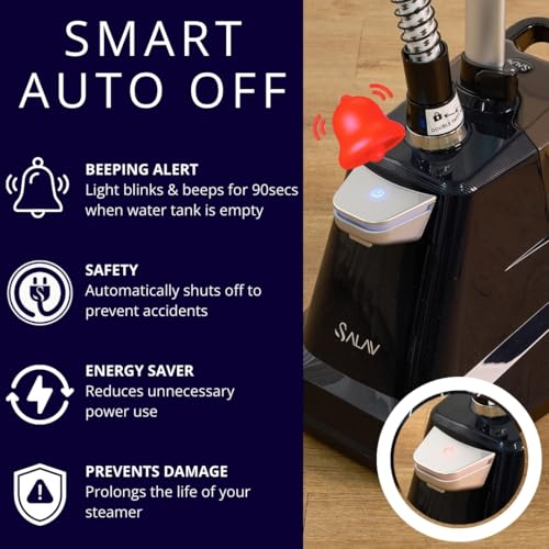 SALAV Commercial-Grade Standing Garment Steamer for Clothes with Auto-Off Safety 1800W Powerful Steam X-Large 3L Water Tank, 90-Min Continuous Use, Pedal-Control System, Beeps when Out of Water, Navy - Image 2