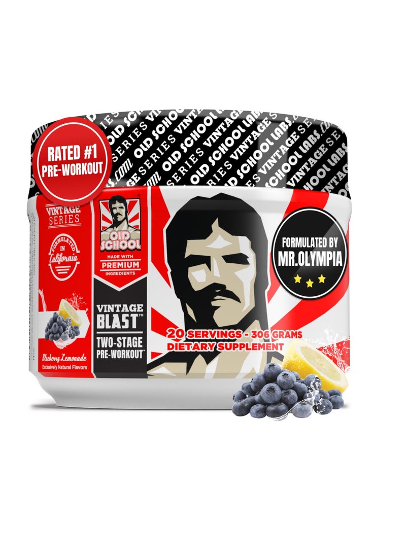 Old School Labs Vintage Blast First 2 Stage Pre Workout Supplement Blueberry Lemonade Powder 306 Grams  - Image 1