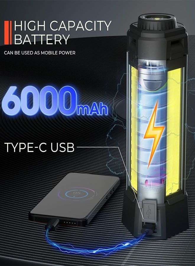 ستيلا مصباح عمل LED قابل للتدوير 3 صفحات مع قاعدة، ضوء تخييم قابل لإعادة الشحن 6000mAh للإصلاحات في السيارات وورش العمل - Image 5