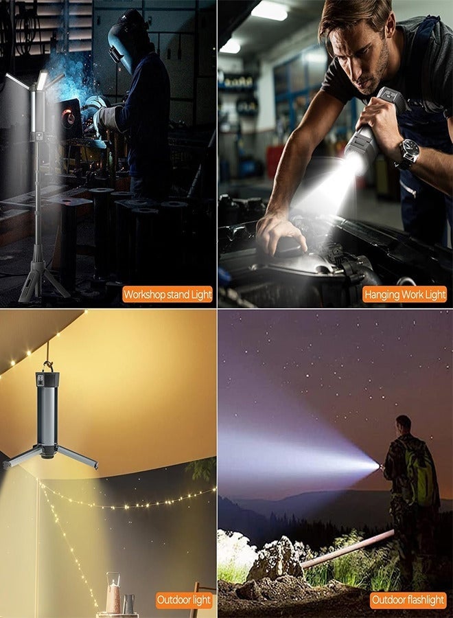 ستيلا مصباح عمل LED قابل للتدوير 3 صفحات مع قاعدة، ضوء تخييم قابل لإعادة الشحن 6000mAh للإصلاحات في السيارات وورش العمل - Image 2