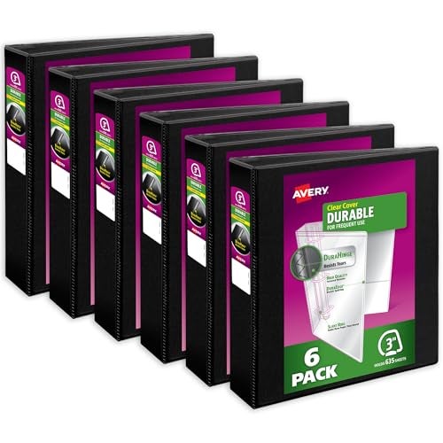 Avery Durable View 3 Ring Binder, 3 Inch Slant Rings, 6 Black Binders (17041) - Image 1