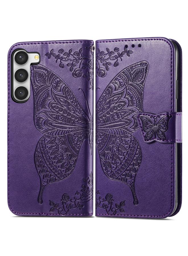 اس-توب جراب لهاتف Samsung Galaxy S23 Ultra 5G جراب هاتف من الجلد المنقوش بنقشة زهور الحب على شكل فراشة - Image 2