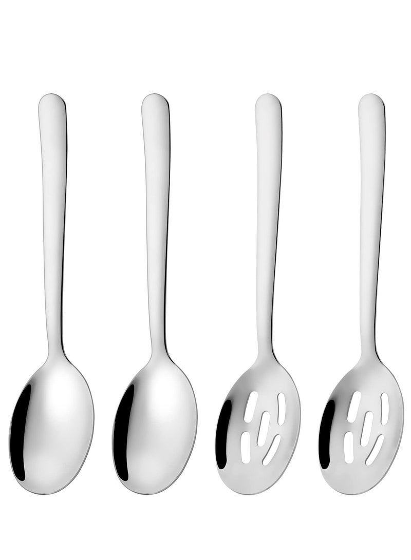 NIBEMINENT Restaurant Catering Serving Utensils, Advanced Performance Skimmer Perforated, Stainless Steel Spoons Set, for Buffet Can Banquet Cooking Kitchen x2, Slotted x2 - Image 1
