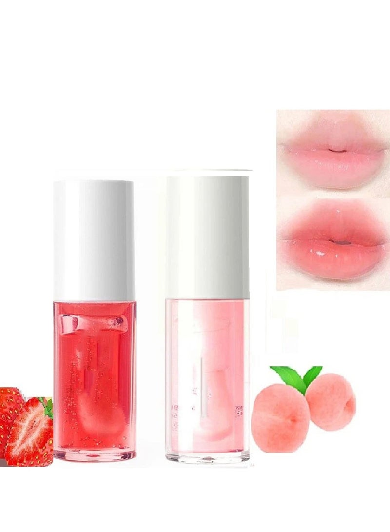 SYOSI 2 Pcs Fruity Flavors Lip Glosses, Long-Lasting Moisturizing Lip Glow Transparent Lip Oil Strawberry and Peach Flavors Lip Care Lip Balm - Image 1
