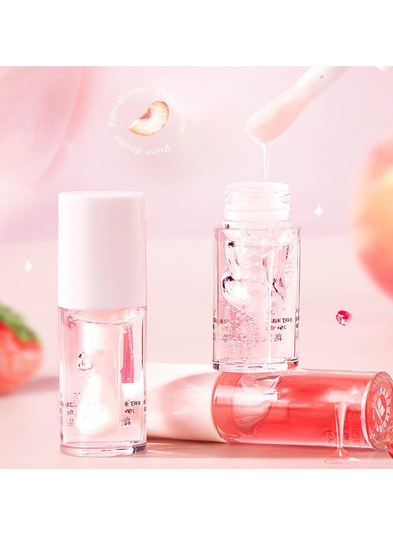 SYOSI 2 Pcs Fruity Flavors Lip Glosses, Long-Lasting Moisturizing Lip Glow Transparent Lip Oil Strawberry and Peach Flavors Lip Care Lip Balm - Image 3