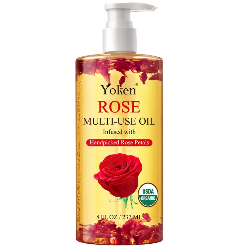 Yoken Multi-Used Body Oil For Skin USDA Certified,Face,Hair and Nails,Multi Purpose Organic oil With Rose Petals,Vitamin E & Almond Oil Nourishing & Hydrating ,Body Oil for Moisture & Skin After Bath Oil - Image 1