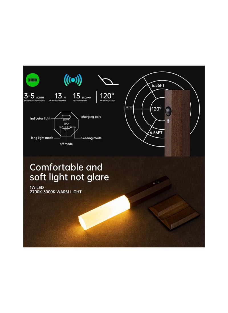 Motion Sensor Light Indoor, Stick on Motion Wall Light Wooden Wall Sconce Wooden LED Wall Sconce Indoor Rechargeable Wooden Wall Light for Hallway, Stair, Closet, Shelf, Bathroom, Kitchen - Image 2
