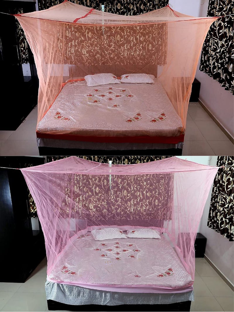 Neekshaa Combo Pack Mosquito Net for Double Bed Polyester Mosquito Net for Baby | Bedroom | Family_Size-6x6 FT_Color-Orange,Pink - Image 1