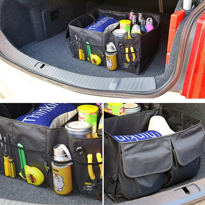POSICHE Car Cargo Trunk Storage Organizer with 3 Compartment, Collapsible Cargo Storage Container with Handle, Multi Compartments with Foldable for SUV Auto Truck Van with Adjustable Straps, Black - Image 4