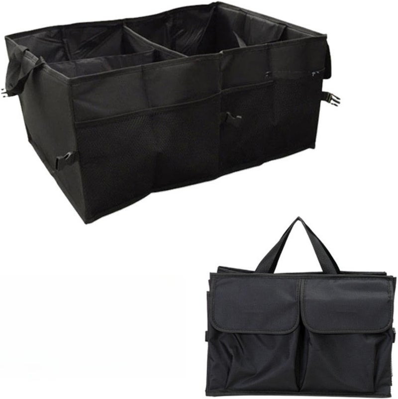 POSICHE Car Cargo Trunk Storage Organizer with 3 Compartment, Collapsible Cargo Storage Container with Handle, Multi Compartments with Foldable for SUV Auto Truck Van with Adjustable Straps, Black - Image 1